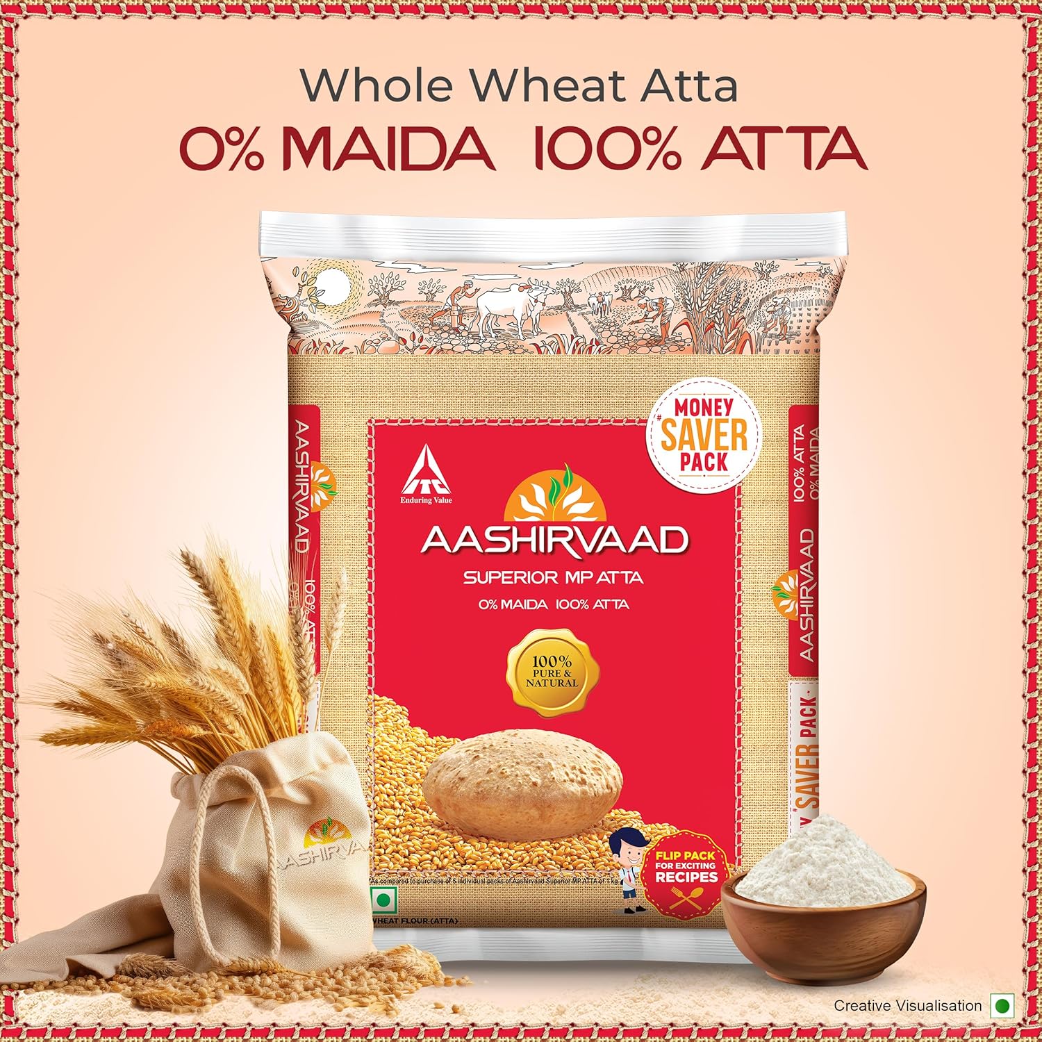 Aashirvaad Superior MP Atta, 100% Whole Wheat Flour, 0% Maida, 5kg