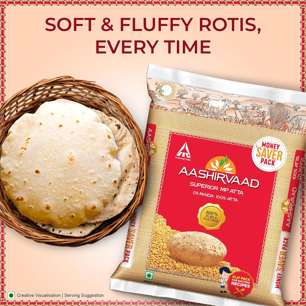 Aashirvaad Superior MP Atta, 100% Whole Wheat Flour, 0% Maida, 5kg