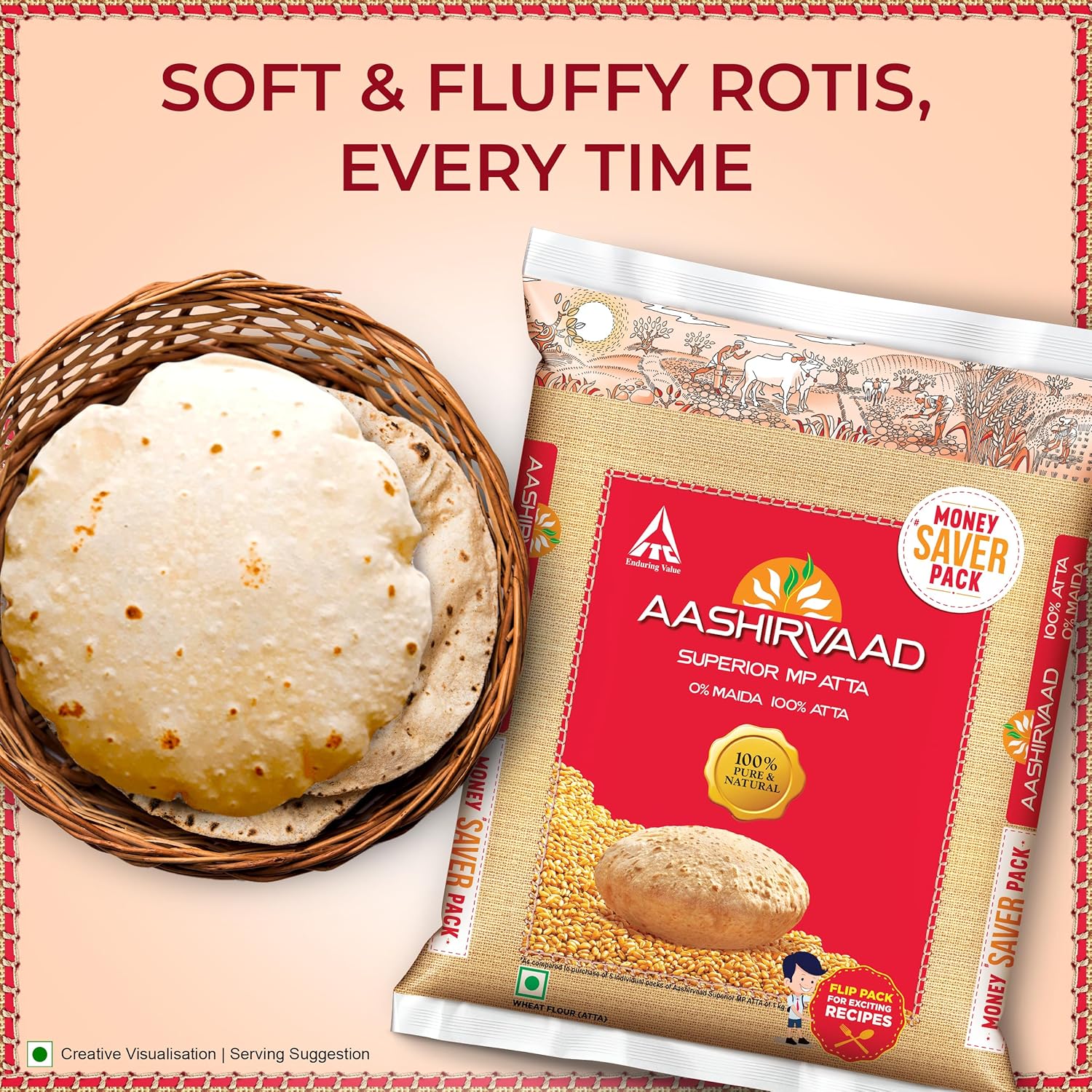 Aashirvaad Superior MP Atta, 100% Whole Wheat Flour, 0% Maida, 5kg