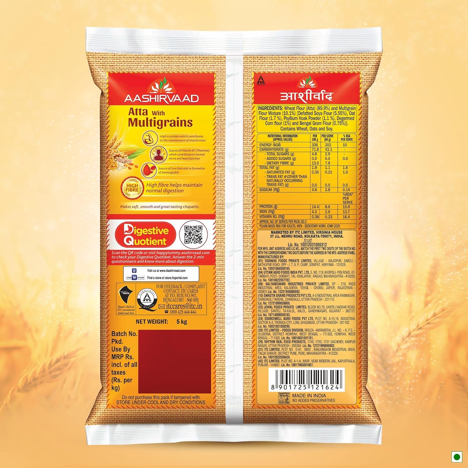 Aashirvaad Atta with Multigrains, 5kg pack, The High Fibre Atta