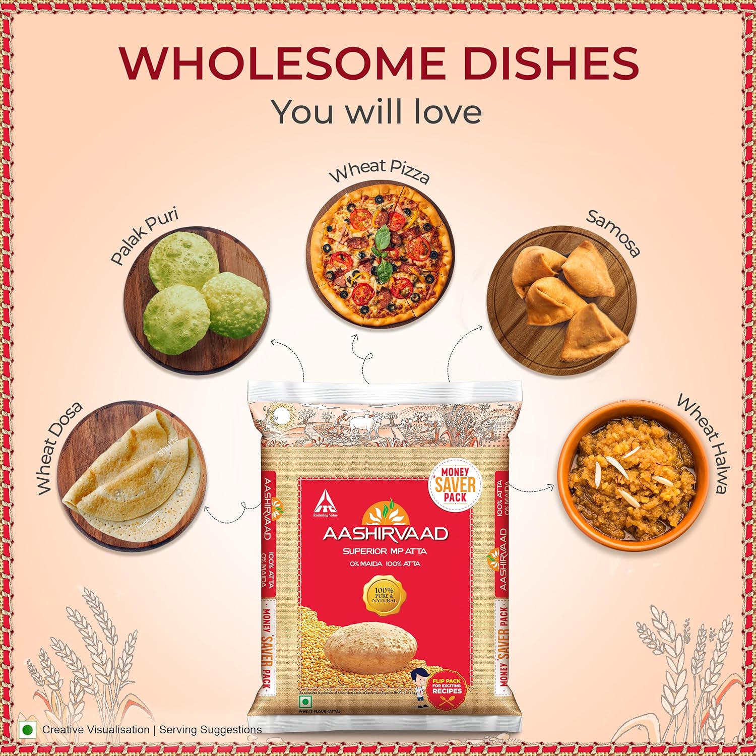 Aashirvaad Superior MP Atta, 100% Whole Wheat Flour, 0% Maida, 5kg