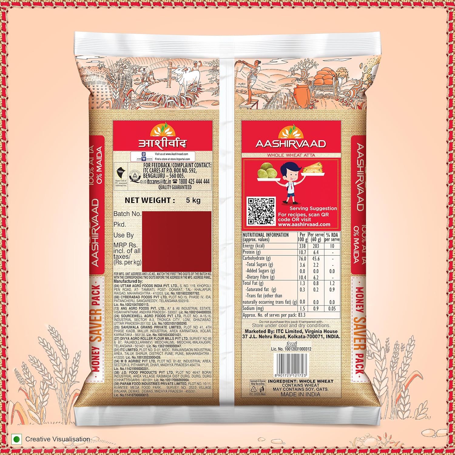 Aashirvaad Superior MP Atta, 100% Whole Wheat Flour, 0% Maida, 5kg