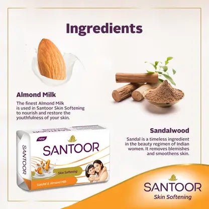 Santoor Skin Softening Sandal & Almond Milk Bathing Soap   (10 x 125 g)