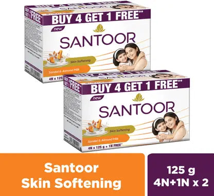 Santoor Skin Softening Sandal & Almond Milk Bathing Soap   (10 x 125 g)