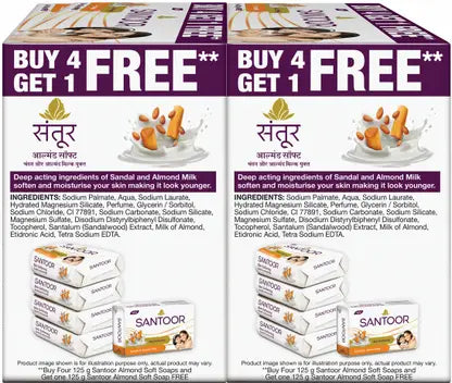 Santoor Skin Softening Sandal & Almond Milk Bathing Soap   (10 x 125 g)