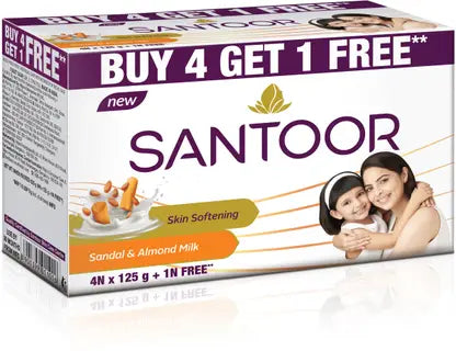 Santoor Skin Softening Sandal & Almond Milk(5 x 125 g)