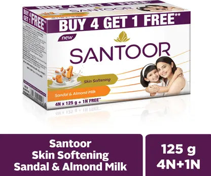 Santoor Skin Softening Sandal & Almond Milk(5 x 125 g)