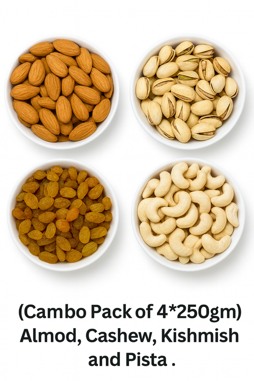 (Cambo Pack of 4*250gm) Almod,  Cashew, Kishmish and Pista .